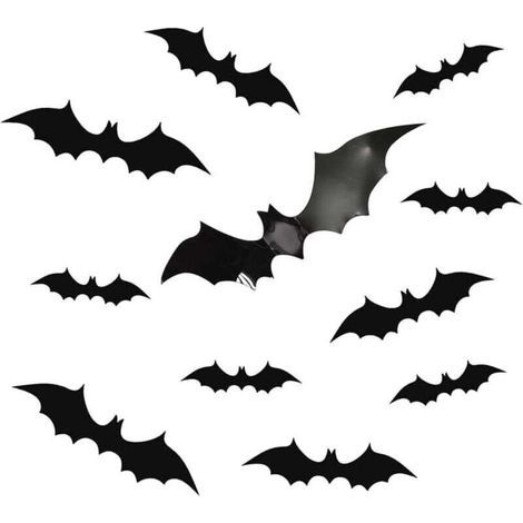 【Material】 Die 3D-Fledermaus-Wandaufkleber bestehen aus schwarzem, wasserfestem PVC, sind formstabil, verformen sich nicht leicht, sind abnehmbar und wiederverwendbar. 【EINFACHE ANWENDUNG】 DIY- (1/4)