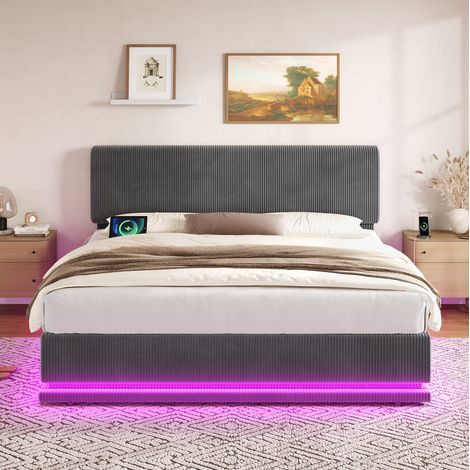 Lit adulte 180x200 LED USB-C tête réglable gris OKMYHOME (1/5)