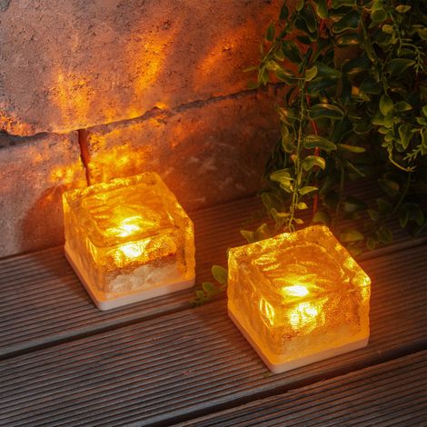 esotec 2er Set Solar-Leuchtsteine, bernsteinfarbenes Licht, Gehwegleuchte 103313 (1/5)
