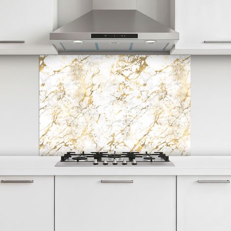 CRÉDENCE CUISINE Éclats d'or - Blanc - Marbre 80x55 cm (1/5)