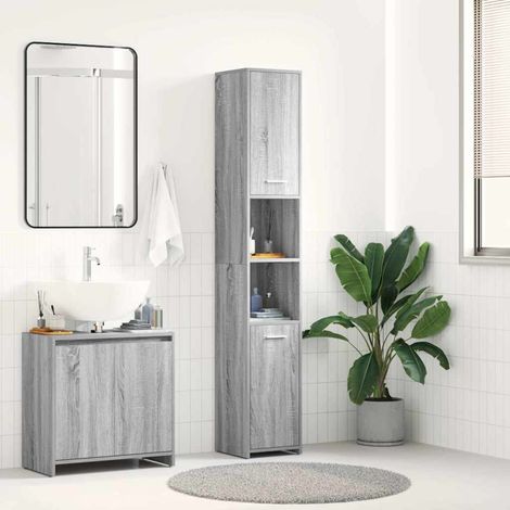 vidaXL Armario de baño madera contrachapada gris Sonoma 30x30x183,5 cm (1/5)