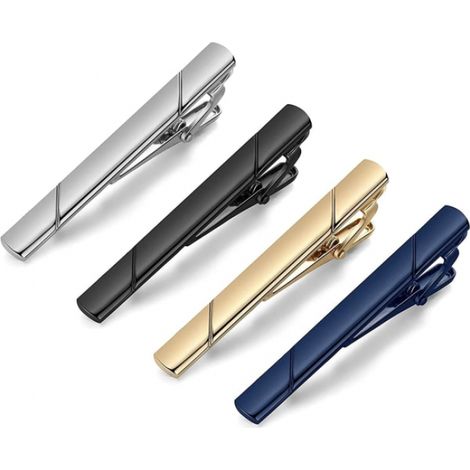 Krawattenklammern-Set für Herren, Schwarz, Gold, Blau, Grau, Silber