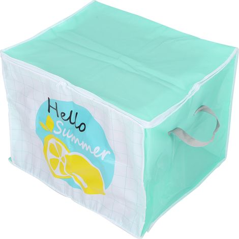 Housse de rangement zippée imperméable, anti-humidité et anti-poussière pour couettes, linge, vêtements, couvertures, avec poignée, vert et blanc orange (1/5)