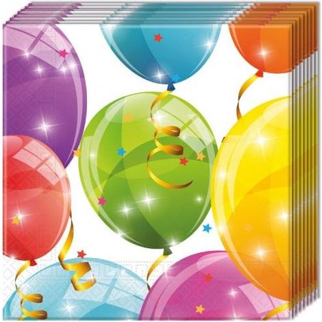 Tovaglioli con palloncini scintillanti 33x33 cm, 20 pezzi