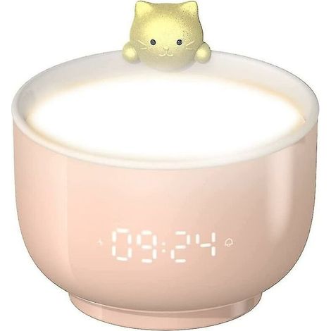 Tigrezy Réveil pour enfants pour filles, réveil chat mignon avec réveil tactile, veilleuse LED, fonction Snooze, chargement USB, réveil personnalisé (rose)