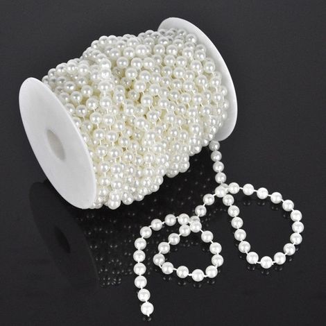 TrAdE Shop Traesio - Catena Decorativa Natale Perline Plastica Decorazione Albero Bianca 10mmx3m -