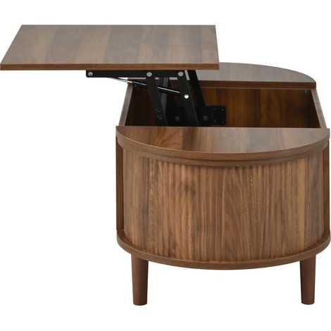 Verstellbarer ovaler Couchtisch mit Stauraum aus MDF, Walnussfarben (1/5)