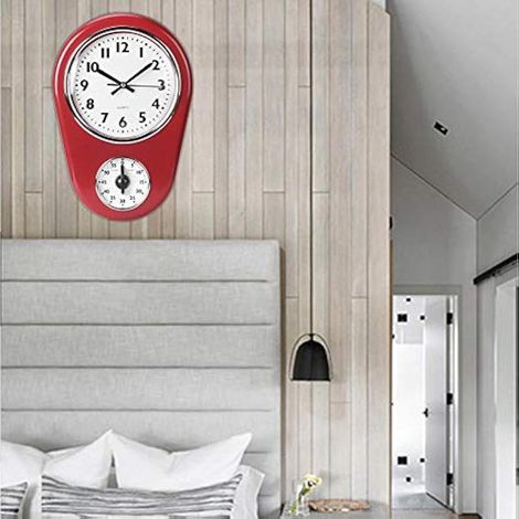 Horloge Murale Rétro Cuisine, Minuterie 6min Double Affichage (1/3)