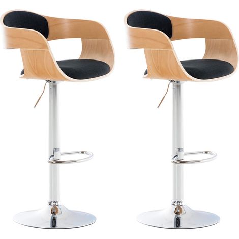 Lot de 2 tabourets de bar design scandinave en tissu noir et structure en bois clair 100004253