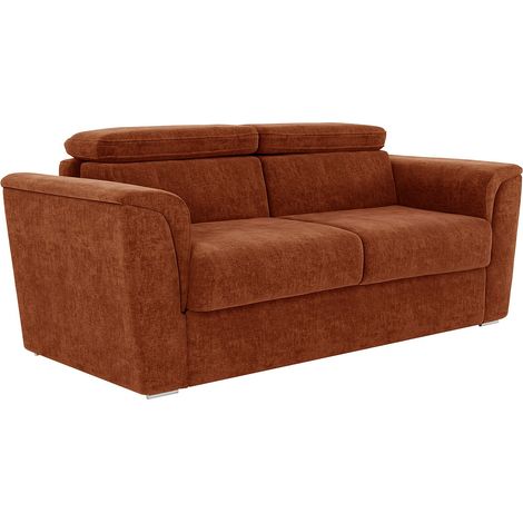 Divano letto 3 posti express in tessuto testurizzato terracotta Rete a doghe larghe 140 cm Materasso 22 cm memory foam - RIZORA