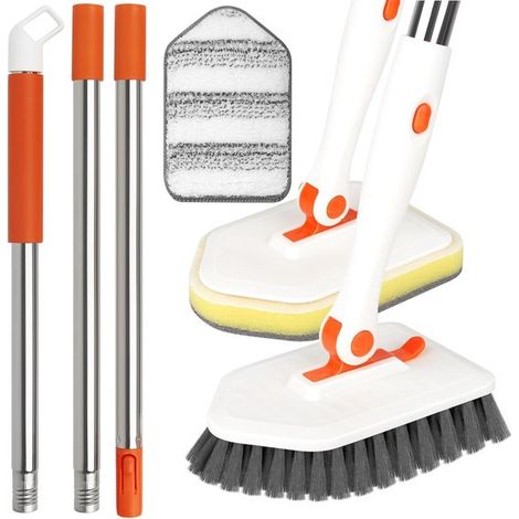 Spazzola per la pulizia della doccia 3 in 1 con manico lungo e 3 testine, ideale per doccia, bagno, pareti della cucina e piastrelle della vasca da bagno. (1/5)