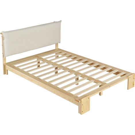 Letto imbottito singolo 140x200 cm con testiera imbottita, rete a doghe stabile, gambe larghe, design minimalista naturale  CHICFURN (1/5)