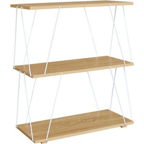 Étagère - JUANIO - L60xP30xH71 - 3 niveaux - Aspect bois - Structure métal blanc (1/4)