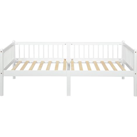 Cama diván de pino blanco 90 x 200 cm con barandillas en 3 lados y 14 lamas (1/5)