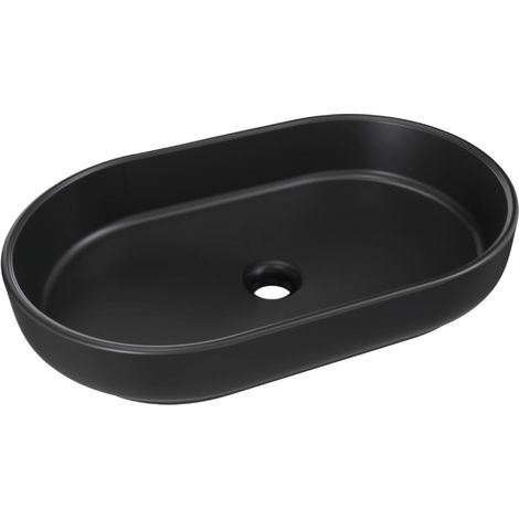 Vasque à Poser en Céramique Matte Noire - L 55 x P 35 x H 12 cm - Ovale - River - Livraison gratuite