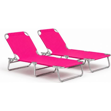 Coppia Di Lettini Prendisole Pieghevoli Senza Tettuccio Schienale Regolabile Reclinabile Struttura In Metallo Sedia Sdraio Per Mare Spiaggia Giardino Piscina Rosa (1/5)