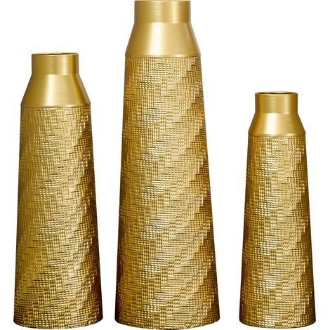 Set di 3 vasi da terra in metallo oro, finitura testurizzata, decorativi per soggiorno e ingresso (1/3)