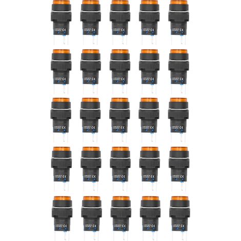 Bouton poussoir miniature BERM/BEM-LA16-11DS-Y, interrupteur rond 16mm, à impulsion, auto-maintien, lumineux, 220V, lot de 25, jaune (1/5)