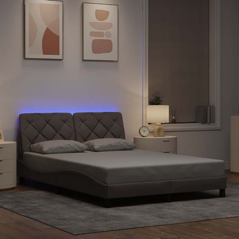Bettgestell mit LED ohne Matratze Taupe 140x200 cm Stoff
