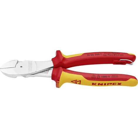 KNIPEX 74 06 200 T Tronchese laterale per meccanica tipo "forte" isolati con manici rivestiti in materiale bicomponente, collaudati VDE cromata