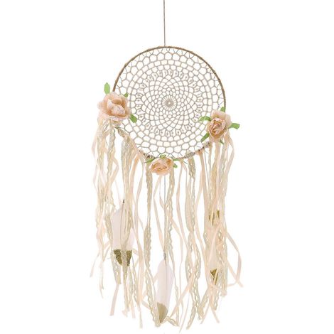 Attrape-rêves bohème en macramé tissé de fleurs et plumes, attrape-rêves suspendu, carillon éolien à faire soi-même, décoration murale pour mariage (1/5)