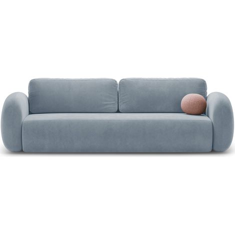 Canapé convertible + box 3 places velours bleu gris (1/5)