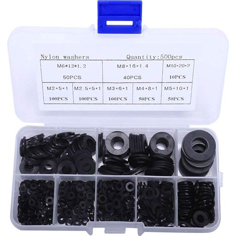 Lot de 500 joints en nylon - Rondelles plates noires - Joints d'isolation assortis M2 M2.5 M3 M4 M5 M6 M8 M10 (1/5)