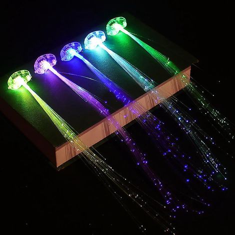 barrettes-extensions Pour Cheveux En Fibre Optique Led, 5 Pcs Barrettes De Cheveux Avec Led Clip Hair Barrettes Extensions Clignotant Pour Vacance (1/5)