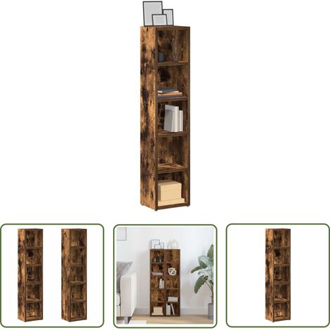 The Living Store Armoires à CD 2 pcs Chêne fumé 21x16x93,5 cm Bois d'ingénierie - Meuble TV - Bibliothèque - Rangement Cd - Rangement Dvd - Rangement Blu-ray (1/5)