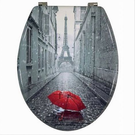 Trade Shop - COPRIWATER UNIVERSALE LEGNO MDF TAVOLETTA BATHROOM WC STAMPA PARIGI OMBRELLO 52966A - (1/4)