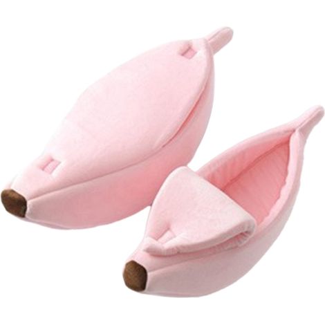 Lit Pour Chat - Forme Banane - Coussin Doux Avec Couvercle Semi-Ouvert - Pour Chats Chiots Lapins - Taille XXL - Rose (1/5)