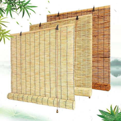Store Bambou Extérieur Interieur Rétro Rideau de Roseau Liftable Enrouleur Naturel 30 40 60 80 100 120 140 160 180 200cm Stores À Rouleaux Romains Imperméables Intimité D'occultation J26 -