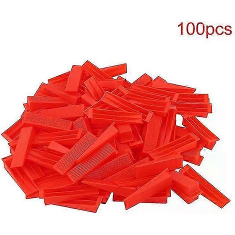 Ensemble de 100 cales d'espacement en plastique réutilisables pour carrelage mural et sol, avec niveau à bulle rouge et outils de pose. (1/4)