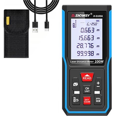 Compteur infrarouge rechargeable 100M, outil de mesure laser, commutation d'unité M/in/ft, 9 modes (avec batterie) (1/5)