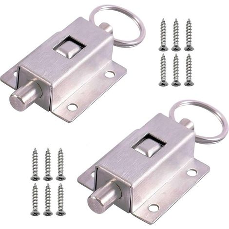 2 pcs Boulons à ressort, Loquet Coulissant Automatique, Boulon à ressort coulissant en acier inoxydable, Avec vis, pour salle de bain chambre Porte des toilettes (1/5)