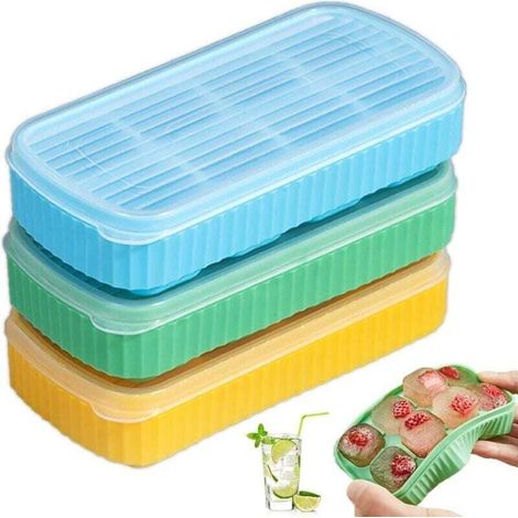 Lot de 3 mini bacs à glaçons avec couvercles pour cocktails, whisky ou café, fond en silicone flexible, démoulage facile, sans BPA, réutilisables et empilables (1/4)