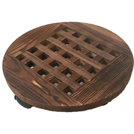 Blumentopf-Tablett aus karbonisiertem Holz, rund, 40 cm Durchmesser, beweglicher Blumenständer mit Blumentopf-Basis auf Rädern, 2 Stück (1/5)