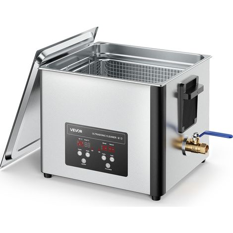VEVOR Pulitore a Ultrasuoni da 15 L, Macchina Professionale per la Pulizia a Ultrasuoni, con Cestello di Pulizia e Schermo Digitale, in Acciaio Inox da 240W e 40 kHz per Carburatori, Strumenti