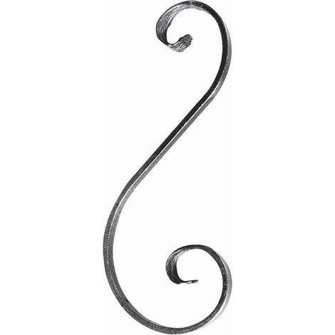 Volute en S inégale finition queue de carpe - Hauteur 270mm Largeur 110mm Plat lisse 14x6mm - Fer forgé - À souder - DECO FER FORGE