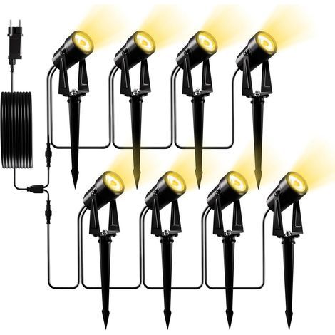Spot LED Extérieur Ensemble de 8/29.8M, Blanc Chaud 3000K Spot Exterieur à LED, Eclairage Exterieur étanche IP65 pour le Jardin Extérieur, Le Patio, Les Arbres et La Pelouse [Classe énergétique G] (1/5)