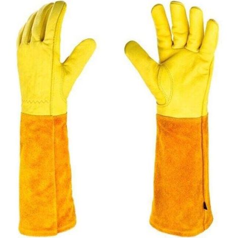 Houhence – Gants de jardinage en cuir crote de bovin – Tissu anti-griffure Ripstop – Résistants à l'eau et à l'huile – Manchette souple (1/5)