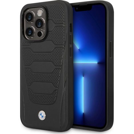 Coque BMW BMHMP14L22RPSK pour iPhone 14 Pro 6,1" noir/noir, motif sièges en cuir, compatible MagSafe