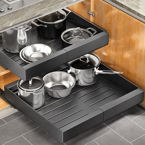 Organiseur d'armoire extractible, extensible, tiroirs coulissants robustes fixes avec film nano adhésif pour casseroles, étagère de rangement déroulante pour armoire de cuisine