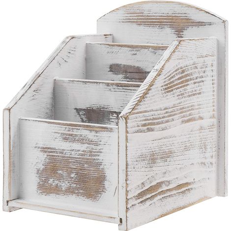 Support de télécommande en bois blanc eau shabby chic avec 3 compartiments pour télécommande TV salon table caddy télécommande