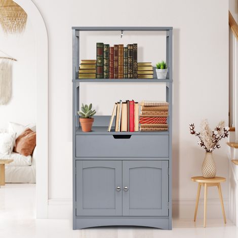 Armoire Salle de Bain avec Tiroir 2 Étagères Ouvertes Double Porte Gris (1/3)