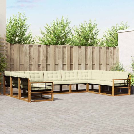 Outdoor-Sofagarnitur mit Kissen 9 pcs Natur und Creme