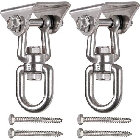 2 Pièces Acier Inoxydable 360° Rotatoire Crochets de Plafond, Crochets de Suspension avec des Vis pour Balançoire de Porche Gym Hamacs Chaise Corde Boxe Sangles Yoga Capacité 900kg (1/5)