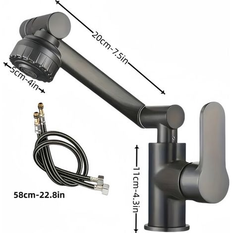 Robinet de Cuisine et Salle de Bain Rotatif à Double Mode – Mitigeur Monotrou Eau Chaude et Froide, Surface Écologique, Flexible Inclus