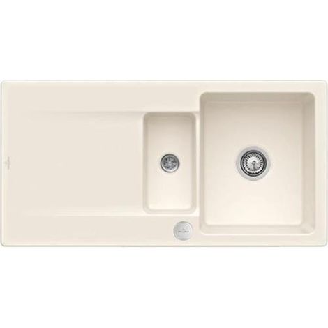 Evier 1 bac 1/2 VILLEROY ET BOCH Siluet 60 R Crème CeramicPlus avec vidage automatique