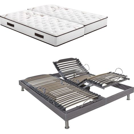 Ensemble relaxation S62 + Matelas Latex Louxor - 5 zones - 2x80x200 - Gris (1/5)